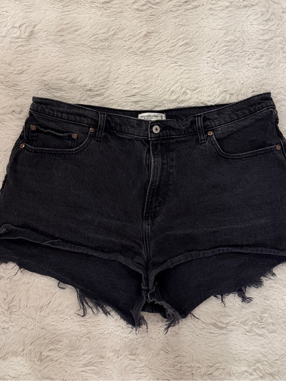 Abercrombie & Fitch Black High-Rise Denim Cutoff Mom Shorts